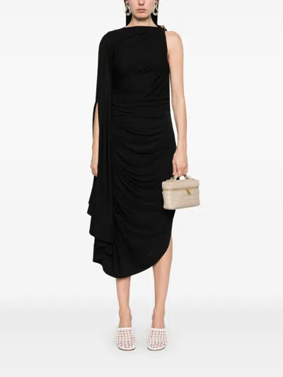 Bottega Veneta Black One-shoulder Draped Midi-dress
