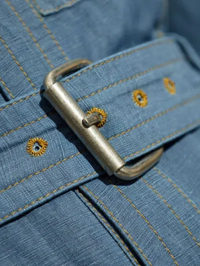 Bottega Veneta Flared Skirt Belted Midi Dress In Blue