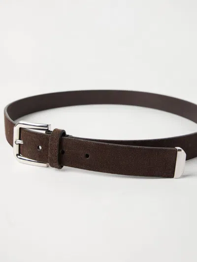 Brunello Cucinelli Inverted Leather Belt With Square Buckle And Toecap In Brown
