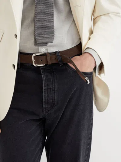 Brunello Cucinelli Inverted Leather Belt With Square Buckle And Toecap In Brown