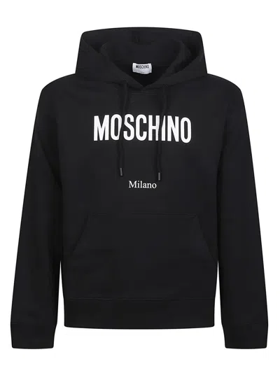 Moschino Cotton Hoodie With Drawstrings And Kangaroo Pocket In Black