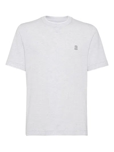 Brunello Cucinelli Men Cotton Jersey Crew-neck T-shirt With Logo And Faux-layering In White