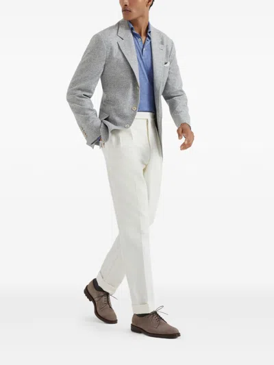 Brunello Cucinelli Long Sleeve Polo Sweater With Ribbed Cuffs And Hem In Animal Print