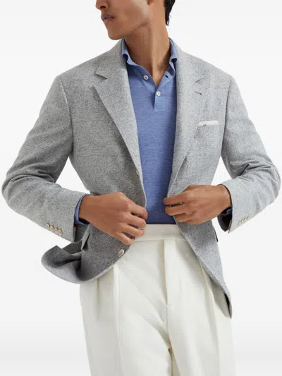 Brunello Cucinelli Long Sleeve Polo Sweater With Ribbed Cuffs And Hem In Animal Print