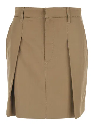 Brunello Cucinelli Pleated Skirt Featuring Side And Back Pockets In Brown
