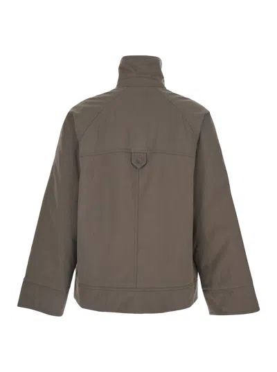 Brunello Cucinelli Women Beige Jacket With High Neck And Patch Pockets On The Chest In Tech Fabric W In Multi