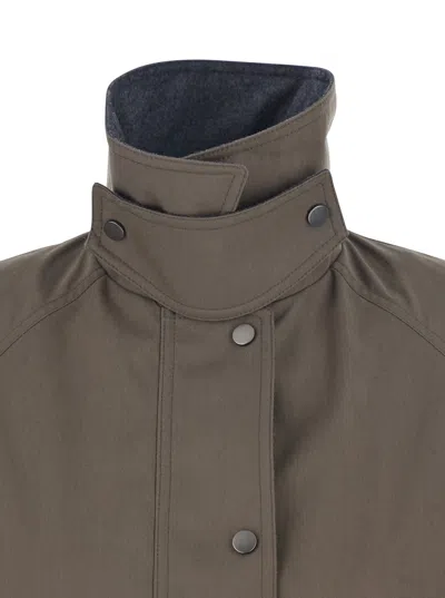 Brunello Cucinelli Women Beige Jacket With High Neck And Patch Pockets On The Chest In Tech Fabric W In Multi