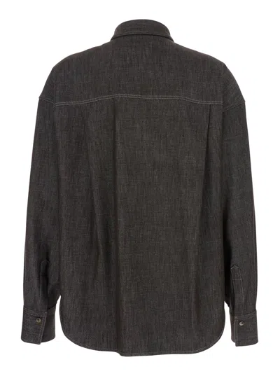 Brunello Cucinelli Brown Shirt With Classic Collar And Monil Detail On The Pocket In Cotton Blend Woman In Brown