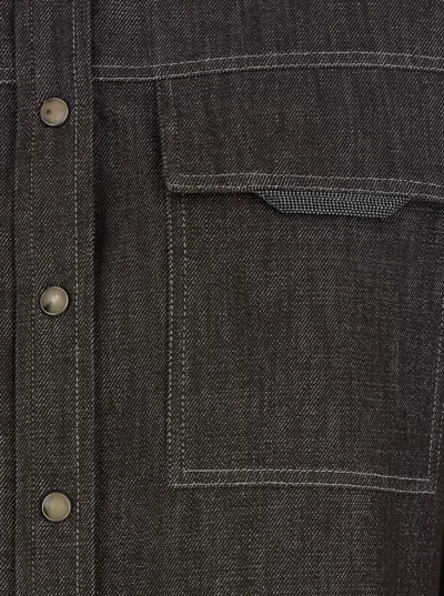 Brunello Cucinelli Brown Shirt With Classic Collar And Monil Detail On The Pocket In Cotton Blend Woman In Brown