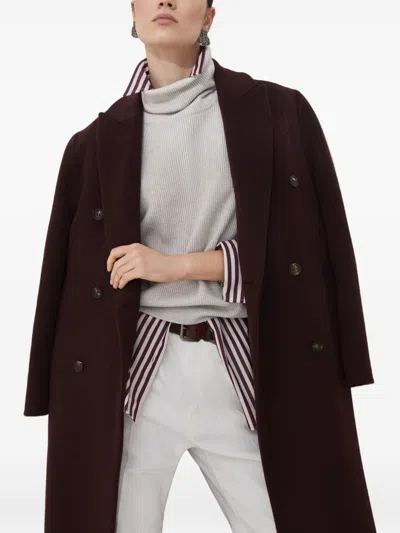 Brunello Cucinelli Hand-crafted Coat In Cashmere Double Beaver Cloth With Monili In Multi