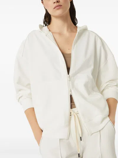 Brunello Cucinelli White Shiny Trims Zip-up Hoodie In White