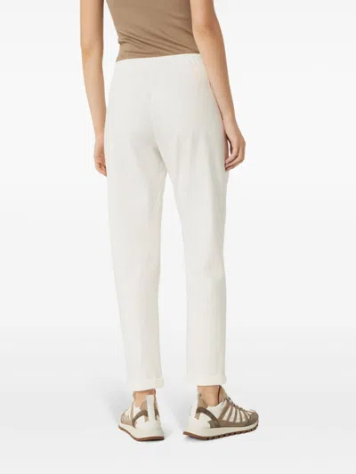 Brunello Cucinelli Track Trousers In Lightweight Stretch Cotton Fleece With Moniline In White