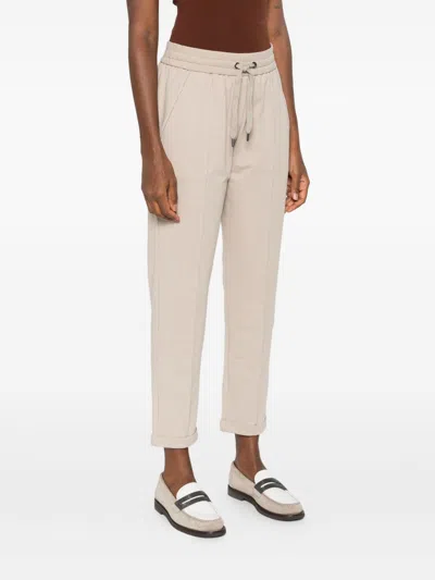 Brunello Cucinelli Cotton Joggers With Elastic Waistband And Side Pockets In Neutral