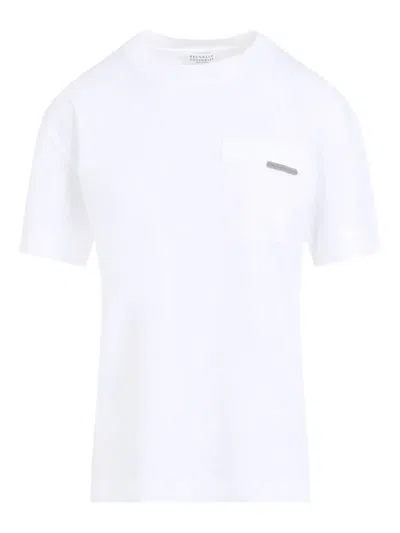 Brunello Cucinelli Chest Pocket Round Neck Short Sleeve T-shirt In White