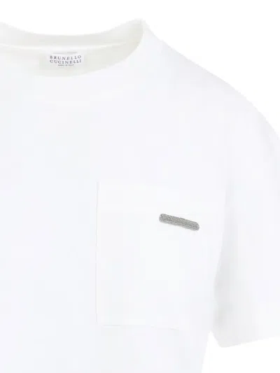 Brunello Cucinelli Chest Pocket Round Neck Short Sleeve T-shirt In White