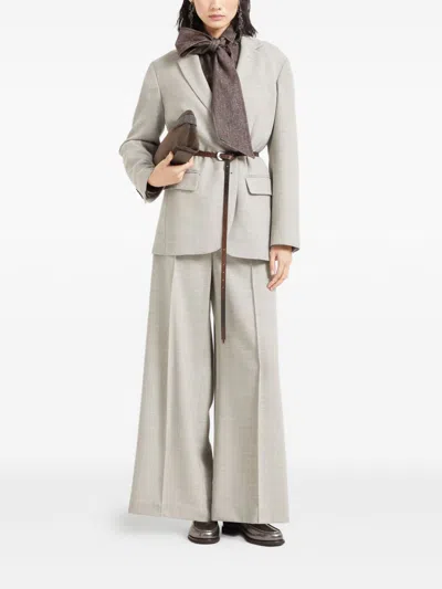 Brunello Cucinelli Brown Shirt With Classic Collar And Monil Detail On The Pocket In Cotton Blend Woman In Gray