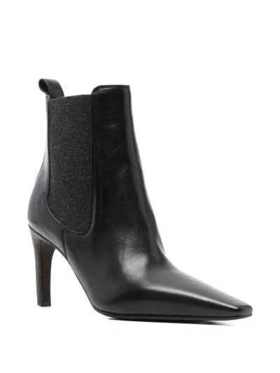 Brunello Cucinelli Leather Stiletto Heel Ankle Boots In Black