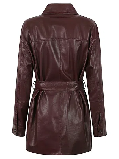 Brunello Cucinelli Leather Jacket Belted Waist In Burgundy