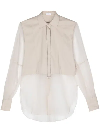 Brunello Cucinelli Silk Shirt With Shiny Details In Neutral