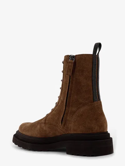 Brunello Cucinelli Suede Combat Boots Monile In Multi