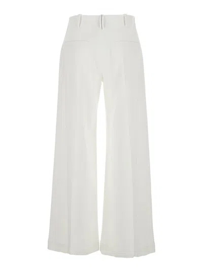 Brunello Cucinelli White Flared Pants With Belt Loops And Monil Detail On The Loop In Cotton Stretch Woman In White