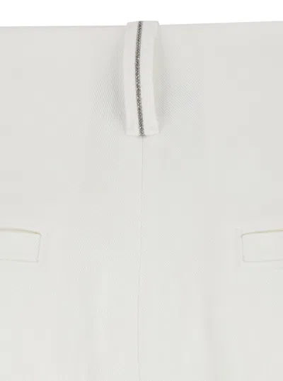 Brunello Cucinelli White Flared Pants With Belt Loops And Monil Detail On The Loop In Cotton Stretch Woman In White