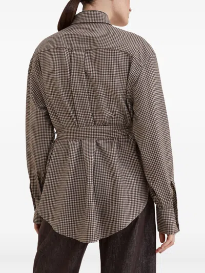 Brunello Cucinelli Check-pattern Shirt With Belt And Shiny Collar Detail In Multi