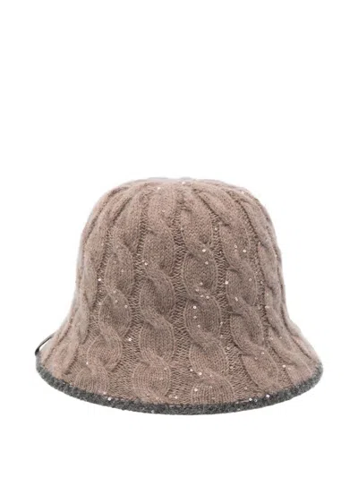 Brunello Cucinelli Textured Knit Cloche Hat Sequined Embellishments In Gray