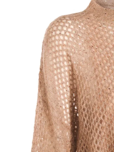 Brunello Cucinelli Hazelnut Color Midi Dress With Waist Belt In Animal Print