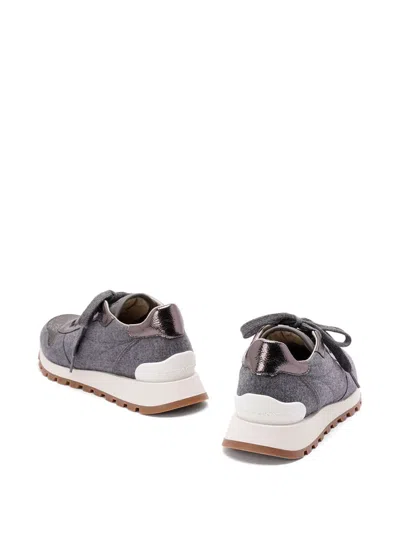 Brunello Cucinelli Runners In Techno Fabric And Calfskin With Precious Trim In Multi
