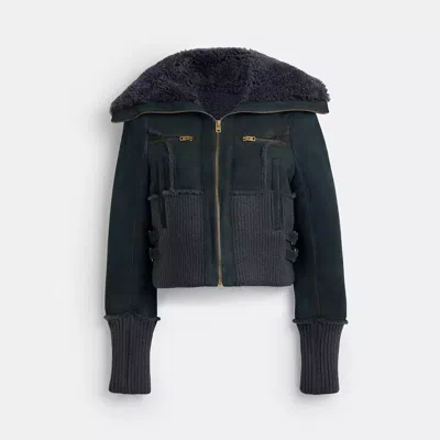 Coach Aviator Shearling Jacket In Green