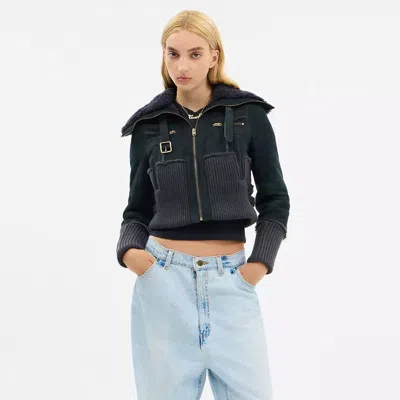 Coach Aviator Shearling Jacket In Green