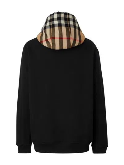 Burberry Black Sweatshirt With Vintage Check Printed Hood In Cotton