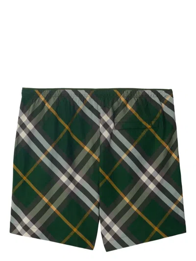 Burberry Men Check Motif Swim Shorts In Green