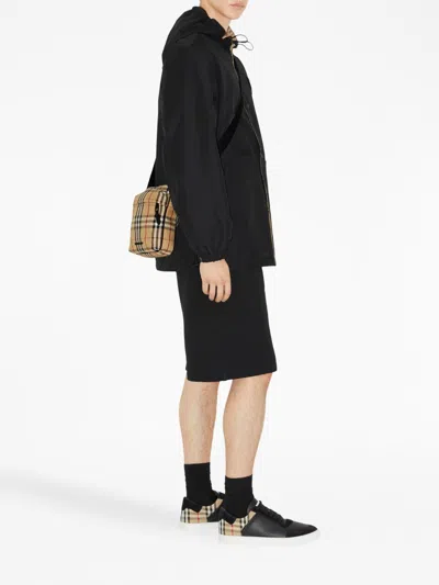 Burberry Men Black Leather And Fabric Sneakers In Animal Print