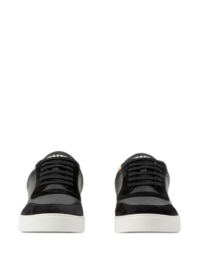 Burberry Men Black Leather And Fabric Sneakers In Animal Print