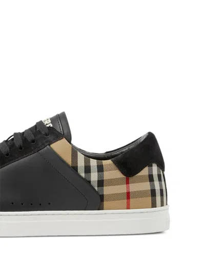 Burberry Men Black Leather And Fabric Sneakers In Animal Print