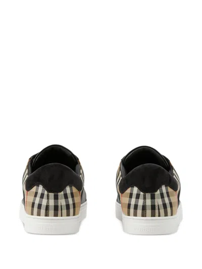 Burberry Men Black Leather And Fabric Sneakers In Animal Print