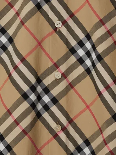 Burberry Women Beige Shirt With Classic Collar And All-over Check Motif In Cotton Woman In Brown