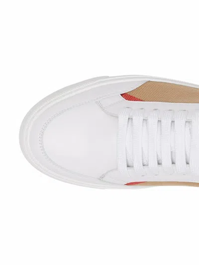 Burberry Leather Sneaker With House Check Motif In White