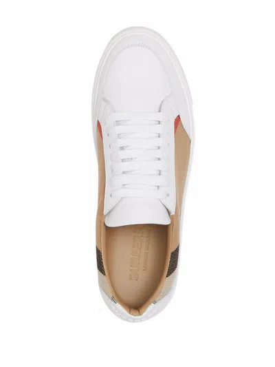 Burberry Leather Sneaker With House Check Motif In White