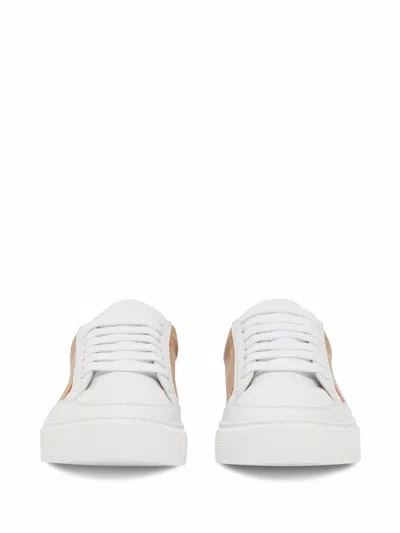 Burberry Leather Sneaker With House Check Motif In White