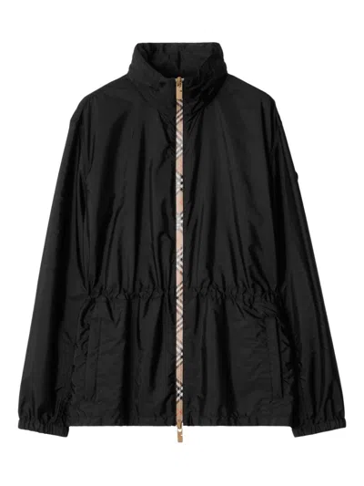 Burberry Nylon Parka With Elastic Cuffs And High Collar In Multi