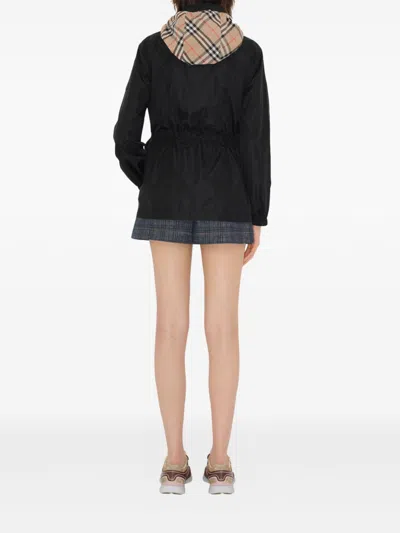 Burberry Nylon Parka With Elastic Cuffs And High Collar In Multi