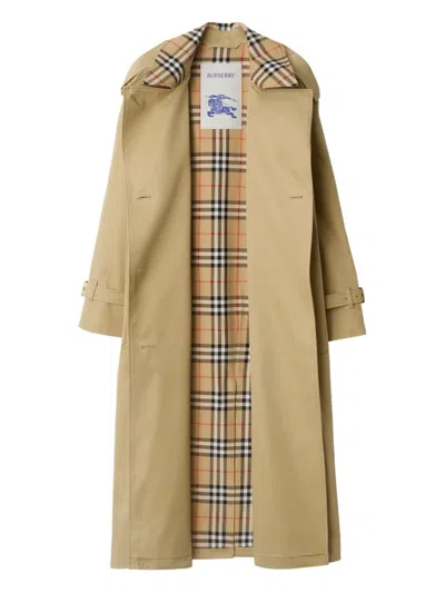 Burberry Check Collar Long Castleford Trench Coat In Multi