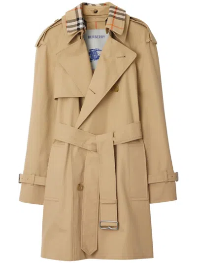 Burberry Check Collar Long Castleford Trench Coat In Multi