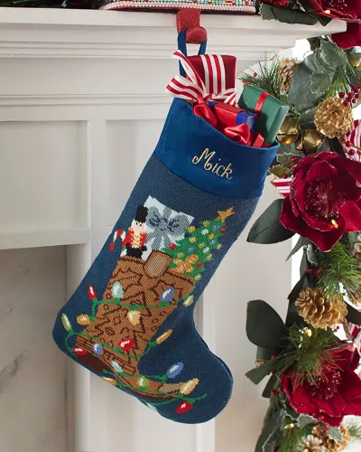 Bauble Stockings X Sainty Nelsen Blue Cowboy Boot Christmas Stocking, Personalized In Blue