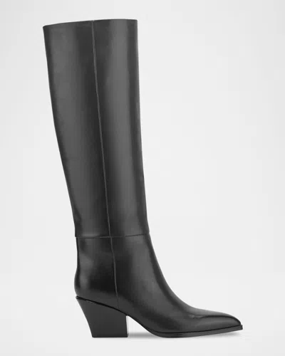 Marc Fisher Ltd Tarrie Stacked Heel Leather Knee-high Boots In Multi
