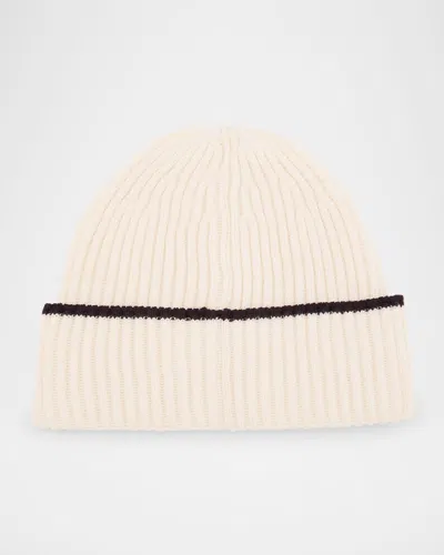 Brunello Cucinelli Men's Tipped Cashmere Rib Beanie Hat In Neutral