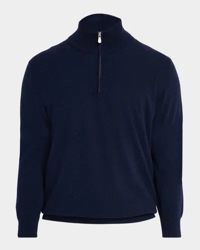 Brunello Cucinelli Men's Cashmere Quarter-zip Sweater In Blue